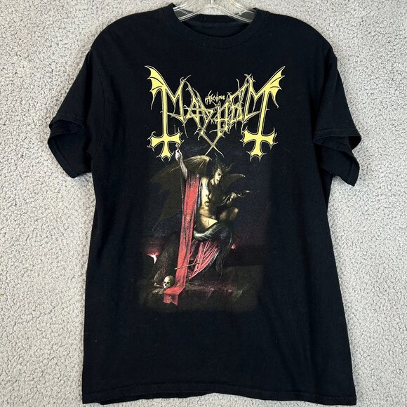Mayhem 2020 Tour Black Metal Concert T-Shirt Medium Double Sided Goth Cross - Picture 1 of 4